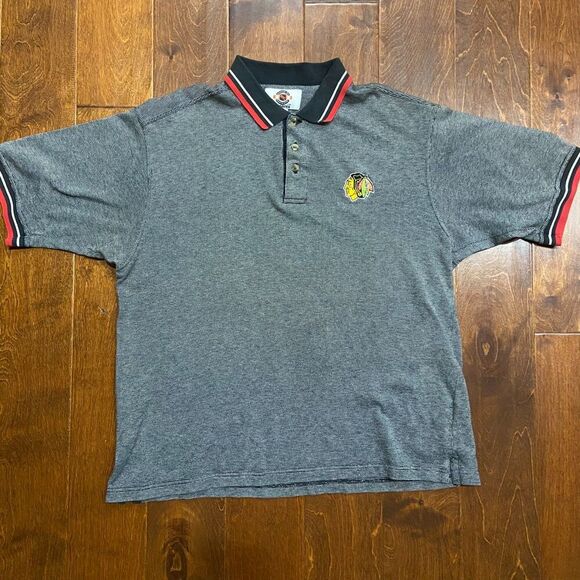 STARTER Vintage NHL Chicago Blackhawks Hockey Grey Polo Shirt Men's Size Large - Picture 4 of 8